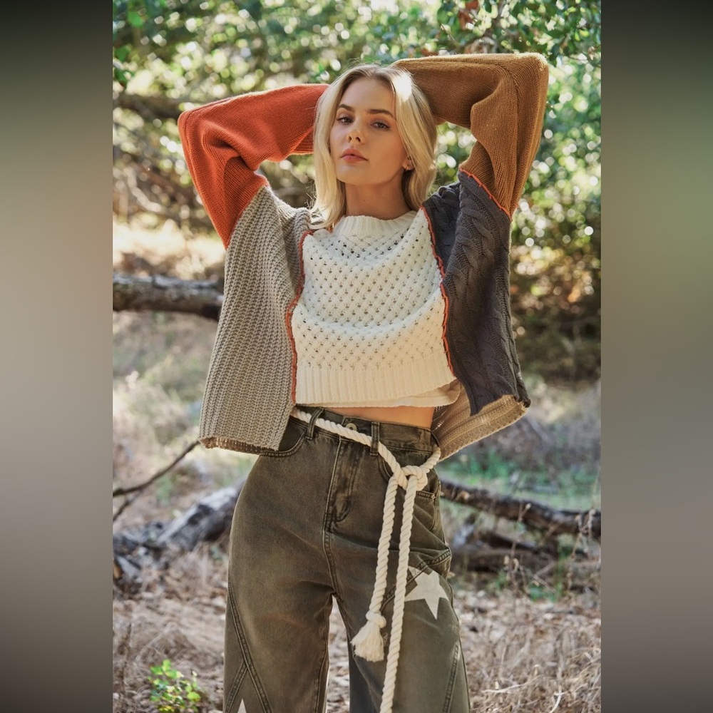 Mello. Multi Fabric Colorblock Sweater